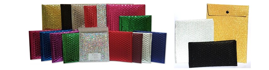 Pochette plastique matelassée bulles 80% recyclé métallisée couleur